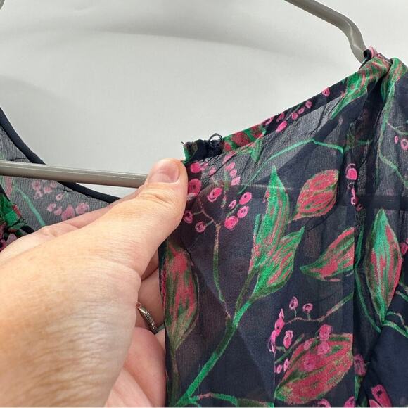 RTR Saloni Vida Ruffled Silk Georgette Asymmetric Hem Floral Midi Dress Sz 6 - Picture 10 of 13